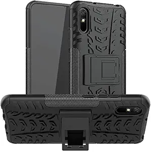 Mobirush Polycarbonate Shockproof Kickstand Back Case Cover for Redmi 9A / Redmi 9i (Black)