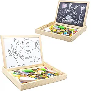 FunBlast Multifunctional Magnetic Wooden Chalkboard Kids Educational Toys Game Whiteboard Blackboard Drawing Toys for Children, Size- 30*23 cm (Multicolor)