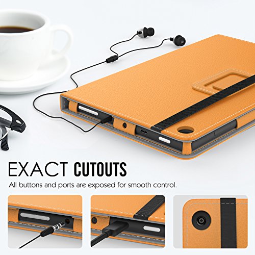 MoKo Hülle für All-New Amazon Fire HD 8 Tablet (7th Generation – 2017 Modell) – Kunstleder Ständer Schutzhülle Smart Cover mit Stift-Schleife für das neue Fire HD 8, Orange - 4