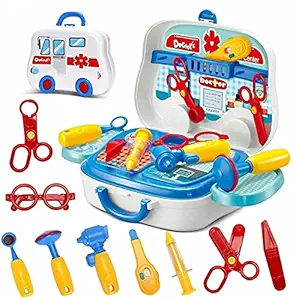 Mikha Doctor Toy Set Foldable Suitcase Pretend Play Learning, Educational Toys, Includes In Compact Medical Accessories Thermometers, Medicine Bottles, Scissors, Shelves (Stethoscope Is Not Included) Toy Set For Kids - Multicolor