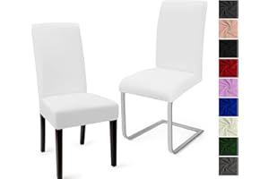 EOZAKAVOD Fundas Sillas de Comedor Pack de 2 Cubiertas de Sillas Fundas para Sillas Modern Fundas Sillas Comedor Lavables Cubiertas para Sillas Fundas Elásticas para Boda, Hogar, Hotel (Blanco, Pack de 2)-C