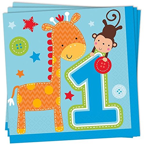 16 Papierservietten „1.Geburtstag Wild Fun“ Blau 33cm