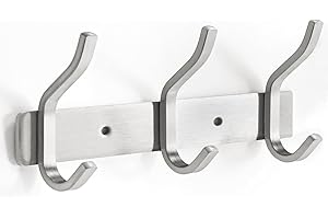 YUNISS Wieszak na ubrania, wieszak na ubrania ze stali nierdzewnej z 3 haczykami, haczyki ścienne, wieszak na ubrania do sypialni, łazienki (srebrny, 3 haczyki)