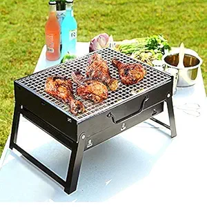 GREEVA Chrome Steel Folding Briefcase Barbeque Grill Charcoal