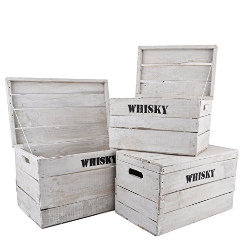 Holzkisten 3er Set Whisky Motiv Vintage-Used Design Landhaus Kolonial weiss - 2