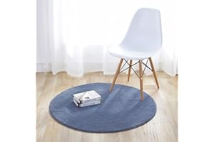 Fouriding Round Circular Area Rugs Solid Carpets Home Cozy Mat Bedroom Luxurious Floor Pads for Living Room (Light Grey, Diameter:3.2ft)
