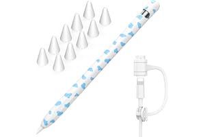 NIUTRENDZ Estuche con Estampado de Vaca para Apple Pencil 1ª Generación Protectores de Silicona con Funda de Puntas de Lápiz de Apple y Correa Adaptadora de Cable (Vaca + Azul)