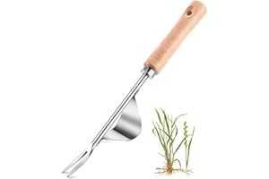 EPICSOA Manual Weeder Puller Tool, Weed Remover Mower Tool, Wooden Hand & Y-shaped Stainless Steel Shovel Mouth Design, Weeder Shovel for Garden/Lawn/Yard Transplant