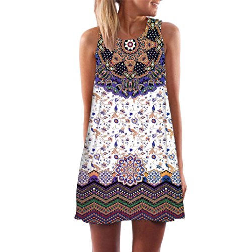  Vestido Corto sin Mangas con Estampado de Playa de Verano de Boho para Mujer sin Mangas Absolute (M, Púrpura )