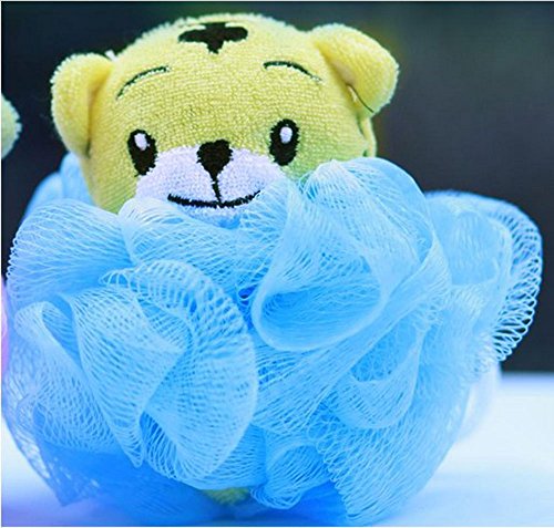 niceeshop(TM) New Kids Toy Yellow Tiger Shaped Bath Mesh Pouf Sponge Scrubber Bath Ball-Blue