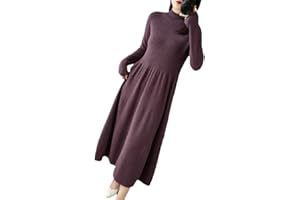 Ownwfeat Damen Pullover Kaschmir Wolle Kleid Langarm Weich Strick Halber Rollkragen Langes Kleid