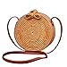 Produktbild Jade Handgemachte Rattan Gewebt Runde Handtasche Retro Kunst Lederband Stroh Tasche Rattan Gewebt Tasche