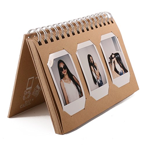 [WOODMIN Mini Foto Album Serie] Kalender Mini Fotoalbum für Instax Mini / Pringo 231 / SP 1 / Polaroid PIC-300P / Polaroid Z2300 Film (10x6.9cm, 60 Seiten, 20 Blatt, Braun)