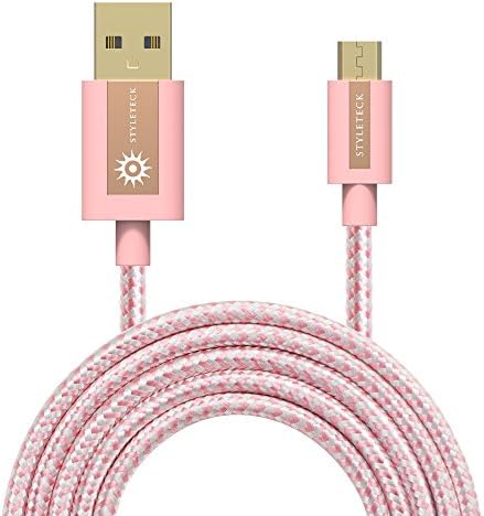STYLETECK Micro USB Cable 3M, High Speed 2.0 Nylon Braided Android Charger Cord, Fast Charge Data Sync Lead Compatible with Samsung Galaxy S7/ S6 Edge, OnePlus, Nexus, PS4, Xbox and More – Rose Gold