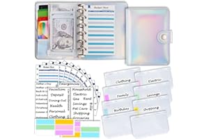 ‎HARPHIA A7-Budgetordner mit 6 Ringen, Reißverschlussumschlägen, Budgetbuchetikett und Kategorieaufklebern, Budgetblatt-Nachfüllpapier für Männer und Frauen (Harphia, 145F)