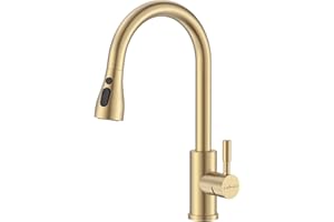 APPASO Gold Kitchen Tap, Sink Taps Mixer with Pull Out Spray, Mixer Tap with 3 Spary Modes, 360° Swivel Single Handle Mixer Tap for Kitchen Stainless Steel Brushed Gold