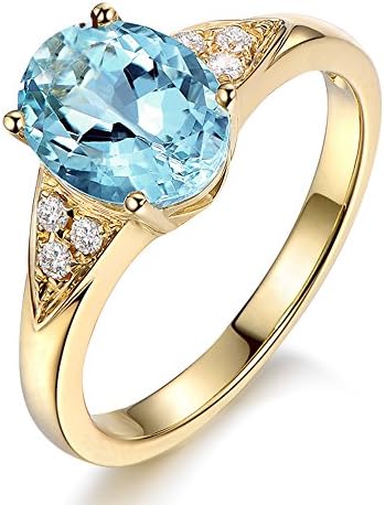 Fashion Natural Gemstone Blue Aquamarine Real Diamond Solid 14ct Yellow Gold Wedding Engagement Promise Band Ring Sets for Women