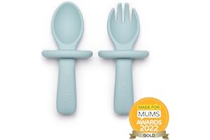 Pippeta Baby Cutlery Set - Baby Cutlery Self Feeding Spoon & Fork - Weaning Baby Cutlery Set - Baby's 1st Spoon & Fork | Sky Blue