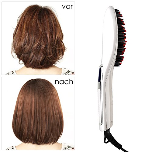 MVPower Haar Glättungsbürste Ion Keramik Stylingbürste mit glättfunktion elektrischer Haarglätter Bürste (weiß) - 7