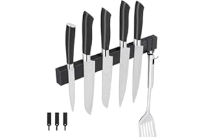 FOGARI - Supporto magnetico per coltelli da 30 cm, magnetico, con 3 ganci, in acciaio inox, senza foratura, magnetico, per utensili e strumenti (nero)