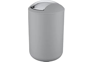WENKO Kosmetikeimer Mod. Brasil L, 6,5 Liter Bad-Mülleimer mit Schwingdeckel, aus bruchsicherem Kunststoff, BPA-frei, Grau