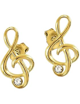 CLEVER SCHMUCK Goldene Ohrstecker Mini Notenschlüssel 9 x 5 mm elegant mit Zirkonia weiß glänzend 333 GOLD 8 KARAT...