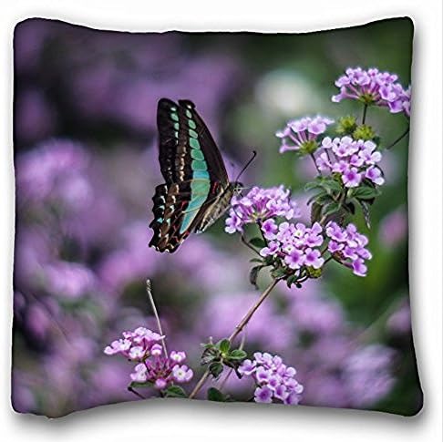 My Honey Pillow Pillow Cover insect butterfly green wings purple Flowers macro blurring 18 in*18 Twin Sides