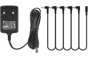 SECURITY-01 gitarowy 9 V DC 1 A adapter zasilania, z 5 drożnymi kablami Daisy Chain, do pedałów efektów gitarowych, centralnego ujemnego