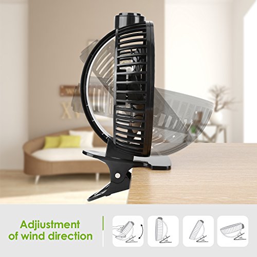 Amzdeal Mini Clip Tischventilator mit maximaler Windgeschwindigkeit 4 m/s, Durchmesser 9,6 cm, für den Schreibtisch, USB Ventilator, schwarz - 4