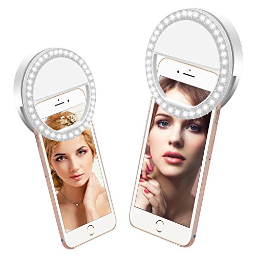 Kew BMK 38 x LED Selfie Anillo Diseño de luz, cámara fotográfica, diseño de luz frontal (Clip-on) y recargable Selfie Light para teléfono móvil, tablet, iPad, Laptop, Cámara y Otros