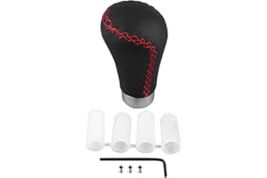 Elerose 4 Gear Ball-Auto Getriebekopf Automatik Schalthebel Auto Schaltknauf Schalthebel Schaltkopf Universal Schaltknauf Schalthebel Stickkopf Mit/ 4 Adapter Schwarzes Leder Rote