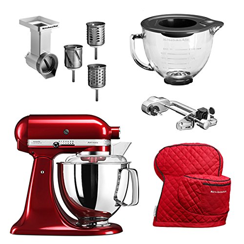 Preisvergleich Produktbild KitchenAid 5KSM175PSECA ***SET***, ARTISAN Küchenmaschine LIEBESAPFEL ROT, ***BONUS PAKET 1*** inkl. Gemüseschneider, Spiralschneider, Glasschüssel und Abdeckhaube Rot sowie Standardzubehör