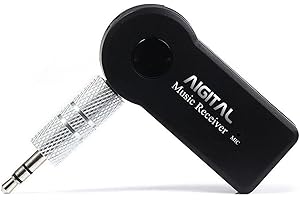AIGOLINK Receptor Bluetooth Jack 3.5mm, AUX Adaptador Audio Bluetooth con 8Hrs de Musica Streaming, Llamadas Manos Libres para Coche/Estéreo Domestico/Altavoz/Auriculares con Cable