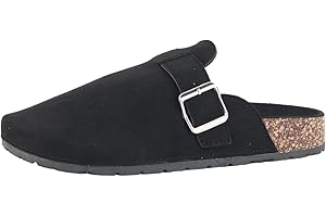 PMUEI Women's Suede Slip-on Slippers, Ladies' Buckle Flat Mules for Outdoor Activities, Basic Closed-Toe Clogs, and Women's Slingback Shoes.