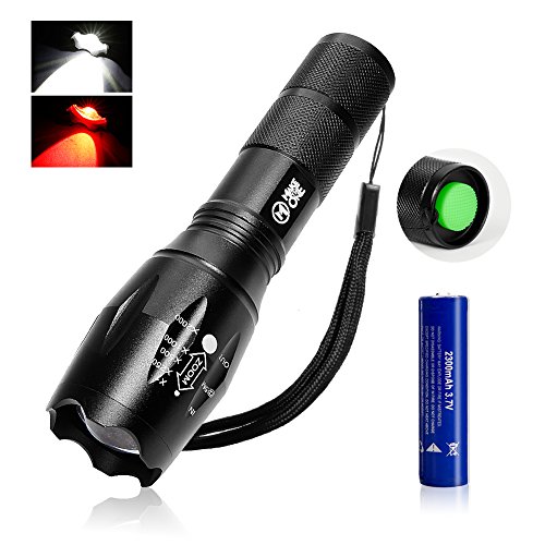Jagd Taschenlampe ROTLICHT+WEIßLICHT 1000lm Wasserdicht Einstellbarem Fokus mit 1 X ULBRE 3,7V 2300mAh 18650 Akku für Jagd, Wandern, Camping, Höhlenforschung, Nachtfischen