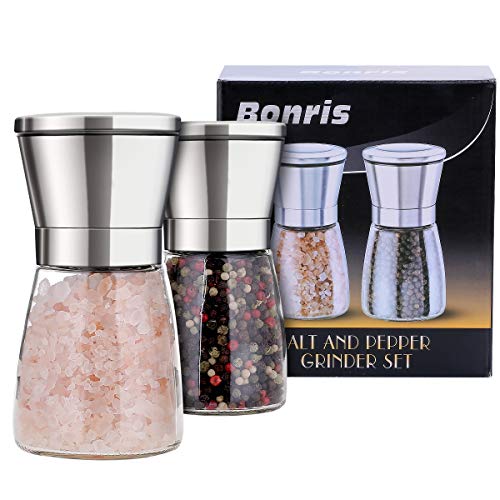 Molino de Acero Inoxidable Profesional Sal y Pimienta Set Manual Spice Ajustable la Coarseness con Cinco Nivel de molienda Pimienta Molino Grinders Shakers Regalo Conjunto con Embudo de Silicona