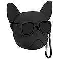 Prolet Airdops Case Cover Compatible with Boat Airdopes 131, Soft Silicone Skin Case Cover Shock-Absorbing Protective Case with Anti-Lost Metal Keyring(Bulldog)-Black