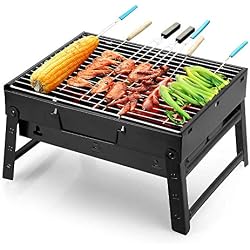 Uten Barbecue Portable Petit Barbecue à Charbon de Table Domestique Pliable avec 2 Barbecue Grille Inox Barbecue Extérieur / Camping / Piquenique