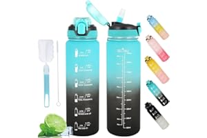 YANIKY Butelka na wodę, szczelna, sportowa butelka na napoje, ze słomką, nie zawiera BPA, ze znacznikami czasowymi, na rower, jogę, siłownię, do aktywności na świeżym powietrzu, wędrówek, szkoły