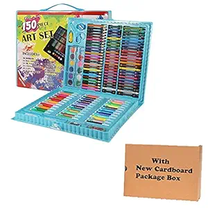 KARP Art Kit - Portable 150 Pieces Children Drawing Set with New Cardboard Package Box - Blue Color