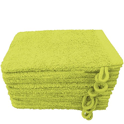 Lanudo® Luxus 10er Set Waschlappen / Waschhandschuhe 16×21 cm, 600g/m², 100% Baumwolle, Serie Pure Line in höchster Qualität, Farbe: Lime-Gelb/Limone - 3