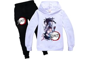 Yumenam Ragazze e Ragazzi Felpa con Cappuccio e Pantaloni 2 Pezzi Tuta Set Tanjirou Nezuko Stampato Casual Pullover + Nero Pantaloni Abbigliamento Sportivo