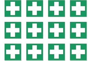 HAVATI Lot de 12 autocollants de premiers secours E003 - DIN EN ISO 7010 / ASR A1.3 - 2,5 cm