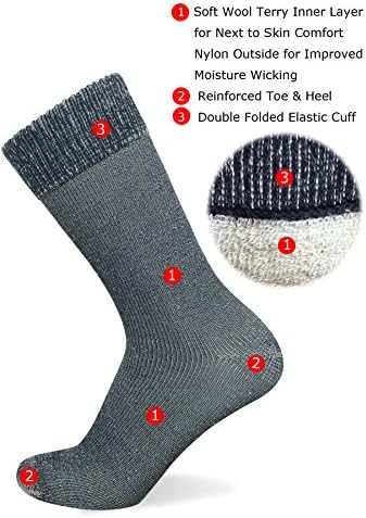 Well Knitting 2 Pairs Mens Heavy Duty Merino Wool Blend Outdoor Working Hiking Socks