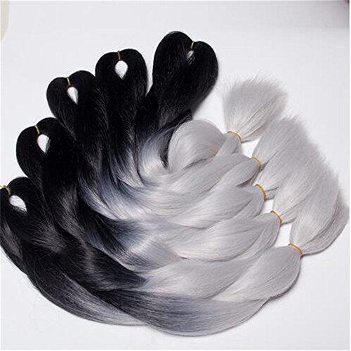 Instylehair Two Ombre Kanekalon Braiding Hair 24“1Pcs 100g Synthetic Braid Hair Extension(1B Grey Color by Instylehair - 6