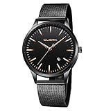 Unisex-Uhr Schwarzes Gesicht Mit Mesh Armband Handgelenk Tragen Mode Minimalistische Uhren Ultradünne Edelstahlband Analog Quarz Wasserdicht Leuchtend Für Männer,A