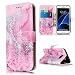 Produktbild Lonchee Schutzhülle / Cover / Handyhülle / Ledertasche / Brieftasche Etui für Samsung Galaxy S7 edge Marmormuster Gemalte Muster Design Folio PU Leder Tasche Case Hülle im BookStyle mit PU Leder Hülle Wallet Case – Rosa Meerwasser