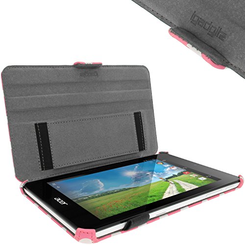 igadgitz Pink mit weißen Polka punkte PU Ledertasche Hülle Cover für Acer Iconia One 7 B1-730HD mit Stylus-Stift Elastischen Halter + Multi-Winkel Betrachtungs + Handschlaufe + Displayschutzfolie - 3