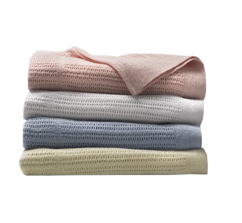 100% Luxury Soft Cotton Cellular Baby Blanket for Pram, Moses Basket or Crib and Travel in Blue Pink Cream or White (1 x Pink)