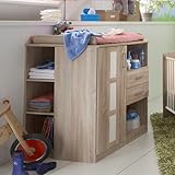 Babyzimmer 5-tlg. Eiche-Sägerau-Dekor, Schrank B: 135 cm, Kinderbett 70 x 140 cm, Wickelkommode B: 91 cm, Unterschrank, Hängeregal - 2